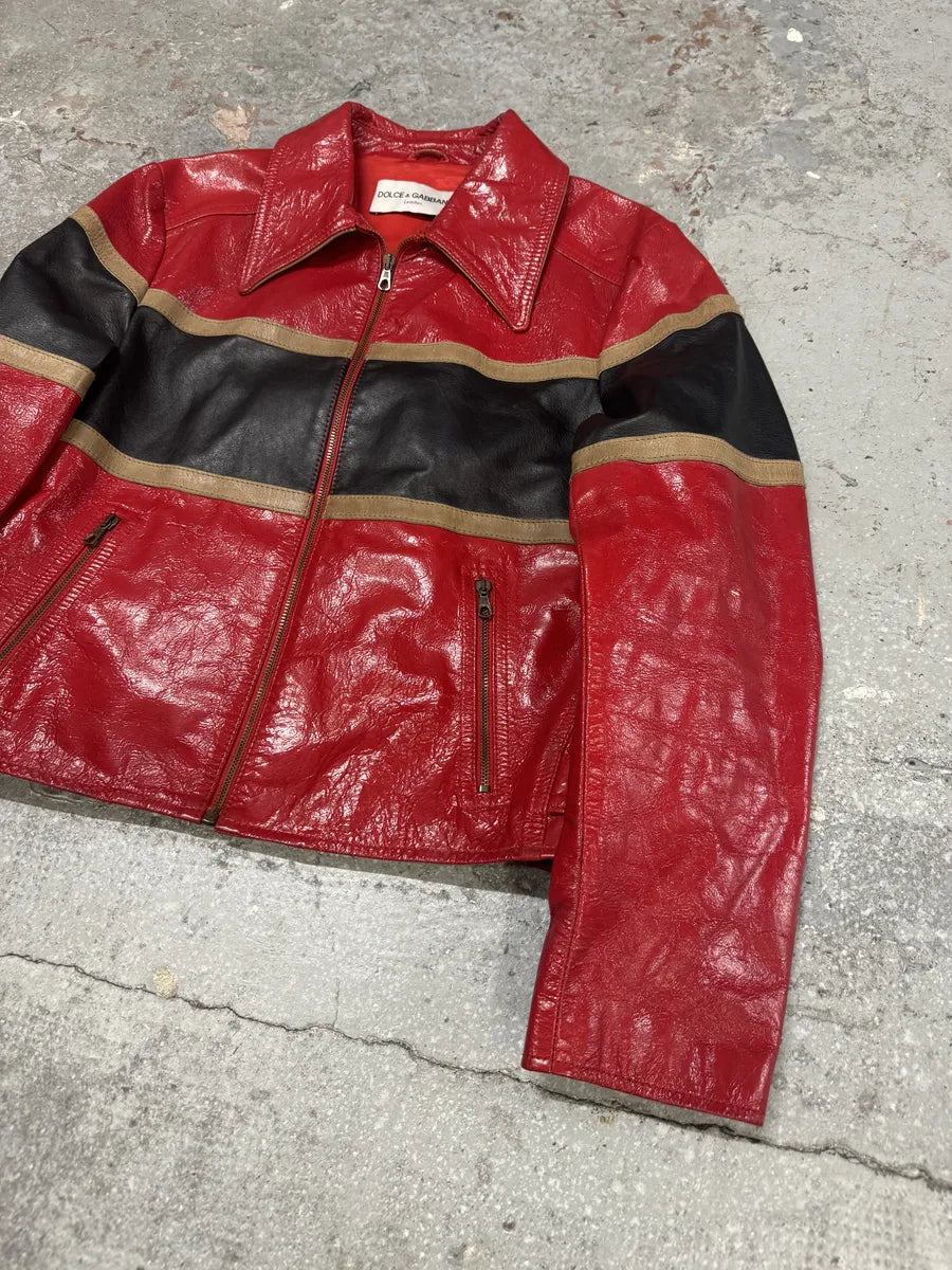 AW2001 Dolce & Gabbana Premium Red Vinyl Leather Biker Jacket (L) 4