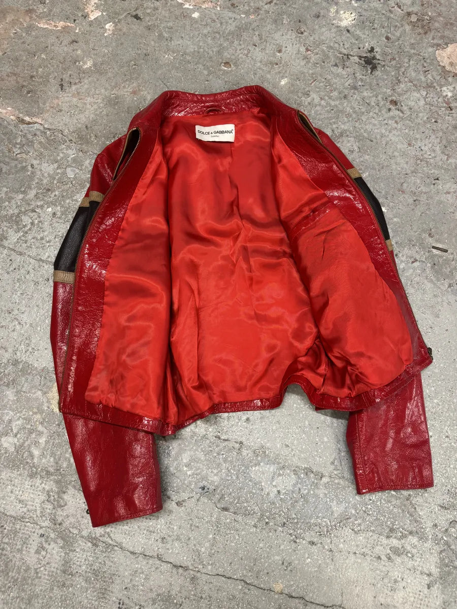 AW2001 Dolce & Gabbana Premium Red Vinyl Leather Biker Jacket (L) 5