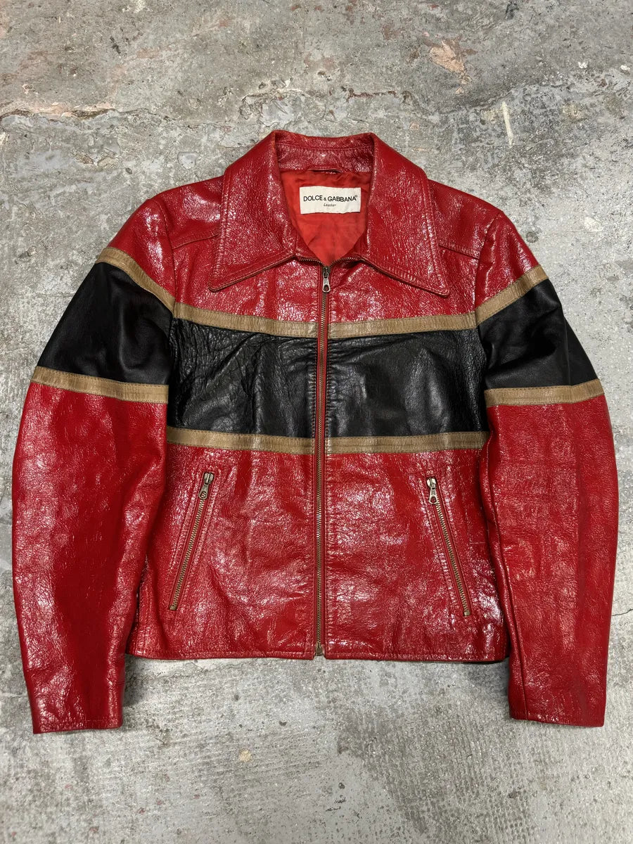 AW2001 Dolce & Gabbana Premium Red Vinyl Leather Biker Jacket (M) WHbMogM 0