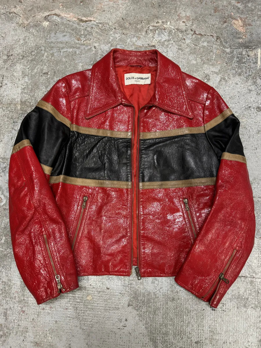 AW2001 Dolce & Gabbana Premium Red Vinyl Leather Biker Jacket (M) WHbMogM 11