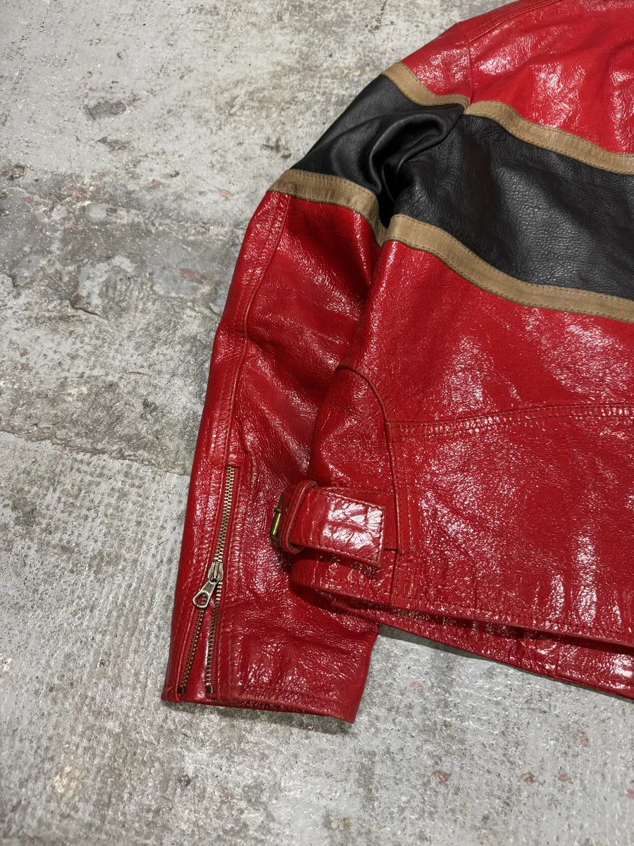 AW2001 Dolce & Gabbana Premium Red Vinyl Leather Biker Jacket (M) WHbMogM 4