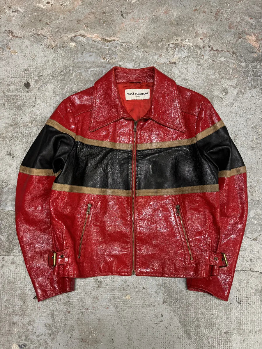 AW2001 Dolce & Gabbana Premium Red Vinyl Leather Biker Jacket (M) WHbMogM 6