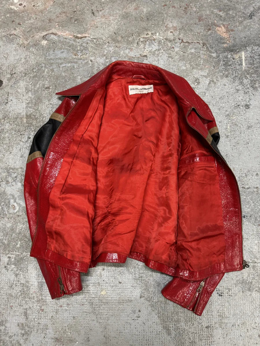 AW2001 Dolce & Gabbana Premium Red Vinyl Leather Biker Jacket (M) WHbMogM 8