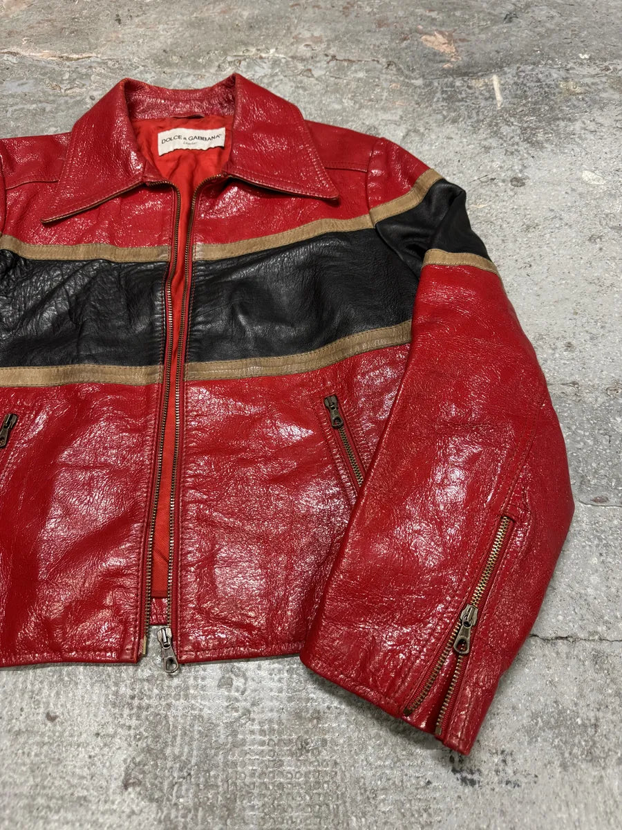 AW2001 Dolce & Gabbana Premium Red Vinyl Leather Biker Jacket (M) WHbMogM 9