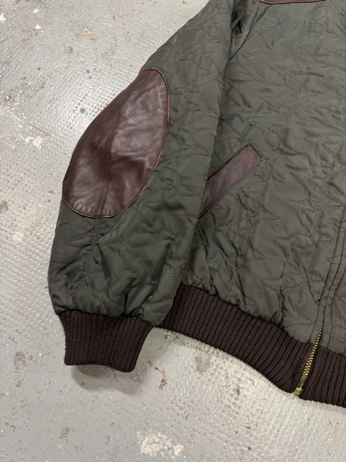 AW2001 Dolce & Gabbana Quilted Olive Hybrid Leather Bomber Jacket (L) 1