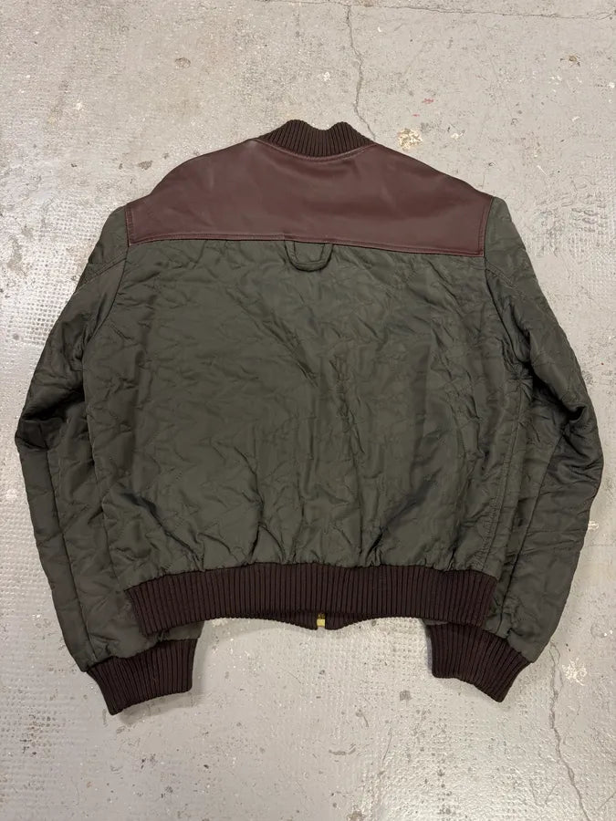 AW2001 Dolce & Gabbana Quilted Olive Hybrid Leather Bomber Jacket (L) 3