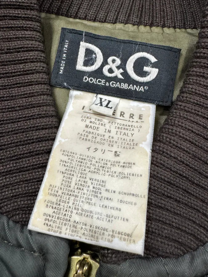 AW2001 Dolce & Gabbana Quilted Olive Hybrid Leather Bomber Jacket (L) 6