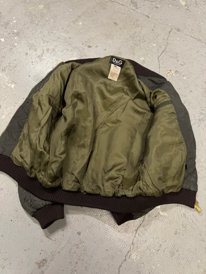 AW2001 Dolce & Gabbana Quilted Olive Hybrid Leather Bomber Jacket (L) 7