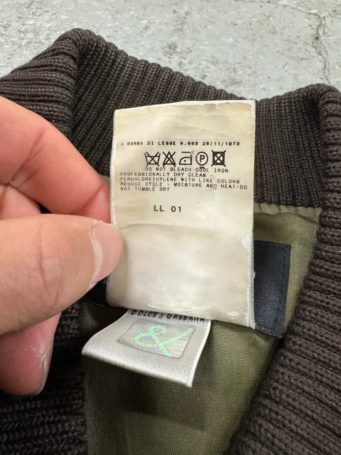 AW2001 Dolce & Gabbana Quilted Olive Hybrid Leather Bomber Jacket (L) 9