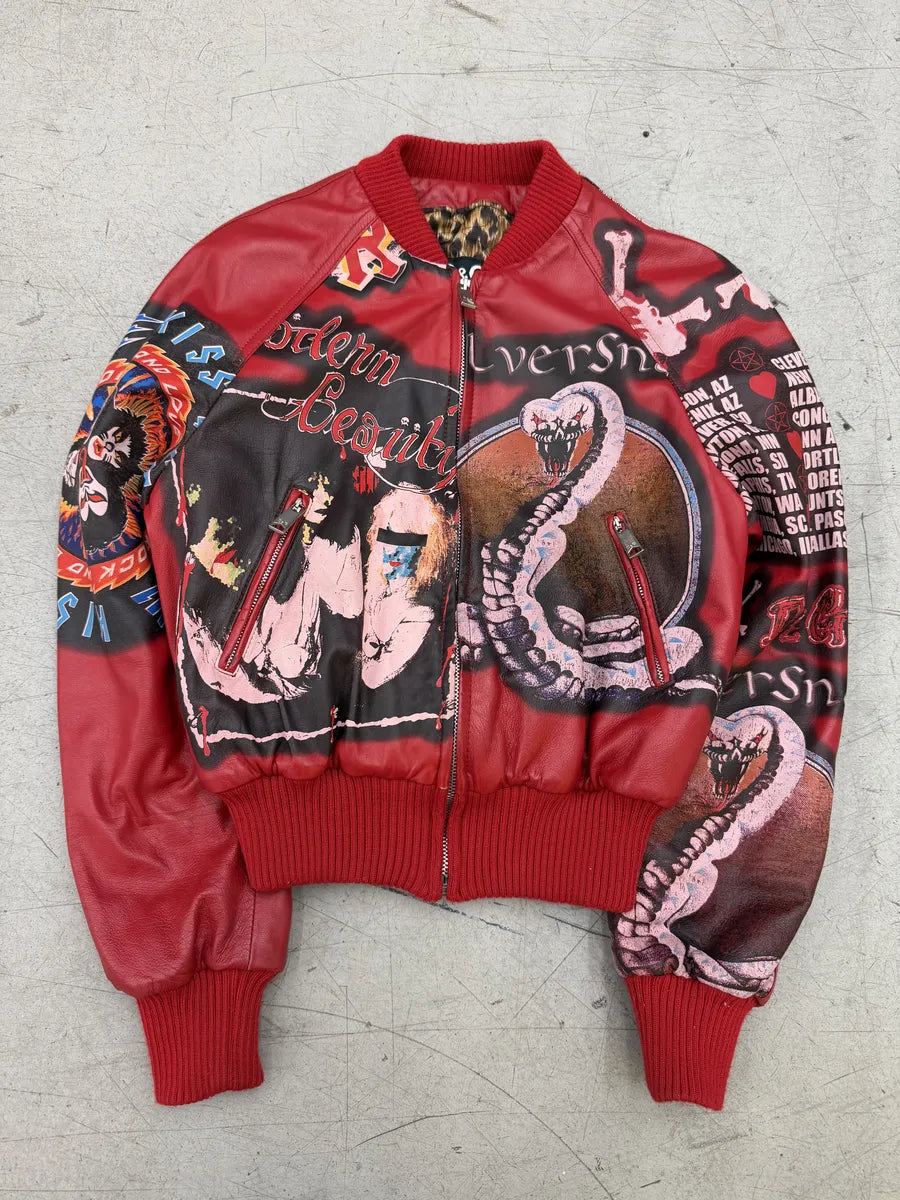 AW2001 Dolce & Gabbana Red Leather Snake Devil Leopard Bomber Jacket KWEVRCA 0