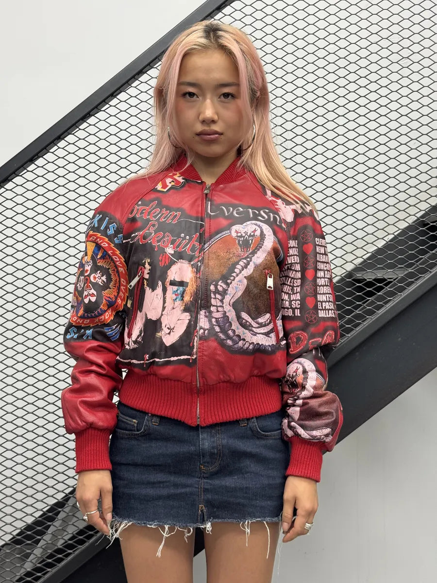AW2001 Dolce & Gabbana Red Leather Snake Devil Leopard Bomber Jacket KWEVRCA 2