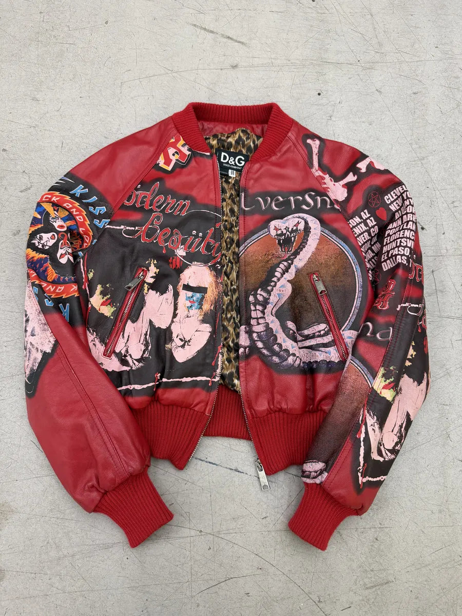 AW2001 Dolce & Gabbana Red Leather Snake Devil Leopard Bomber Jacket KWEVRCA 5