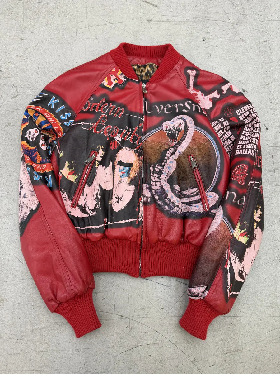 AW2001 Dolce & Gabbana Red Leather Snake Devil Leopard Bomber Jacket KWEVRCA 6