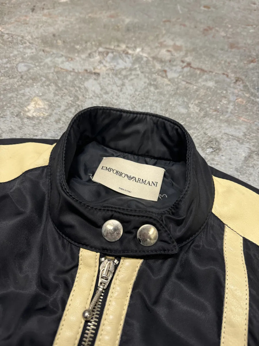 AW2001 Emporio Armani Racer Biker Hybrid Nylon Cropped Leather Jacket fddofLZ 10