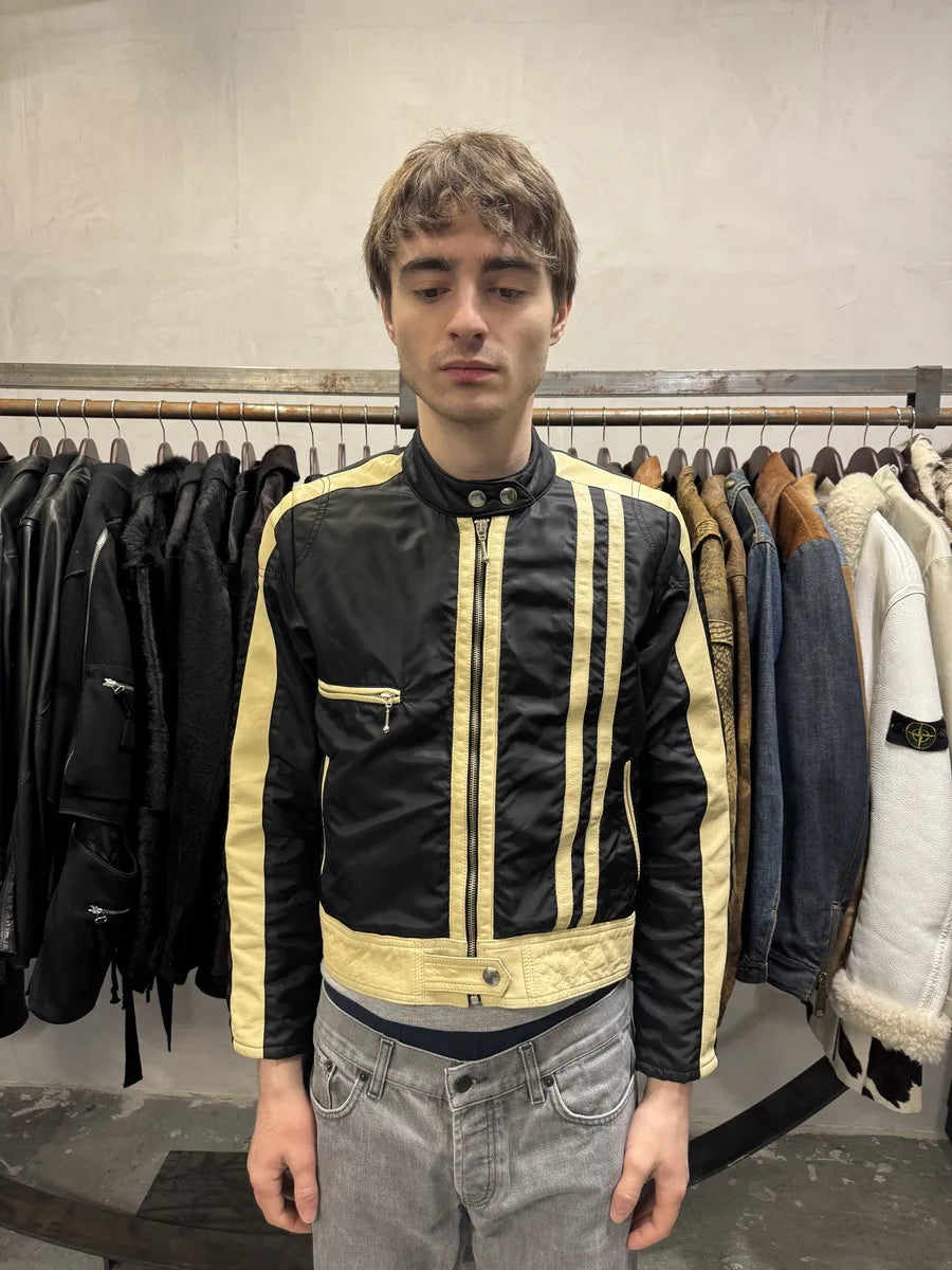 AW2001 Emporio Armani Racer Biker Hybrid Nylon Cropped Leather Jacket fddofLZ 2