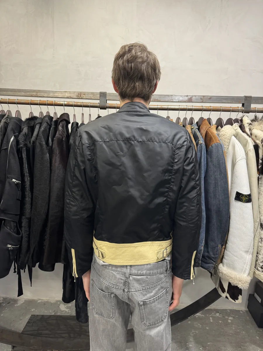AW2001 Emporio Armani Racer Biker Hybrid Nylon Cropped Leather Jacket fddofLZ 3