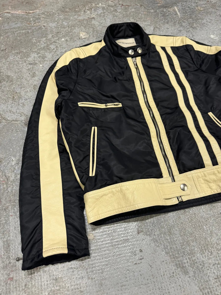 AW2001 Emporio Armani Racer Biker Hybrid Nylon Cropped Leather Jacket fddofLZ 4