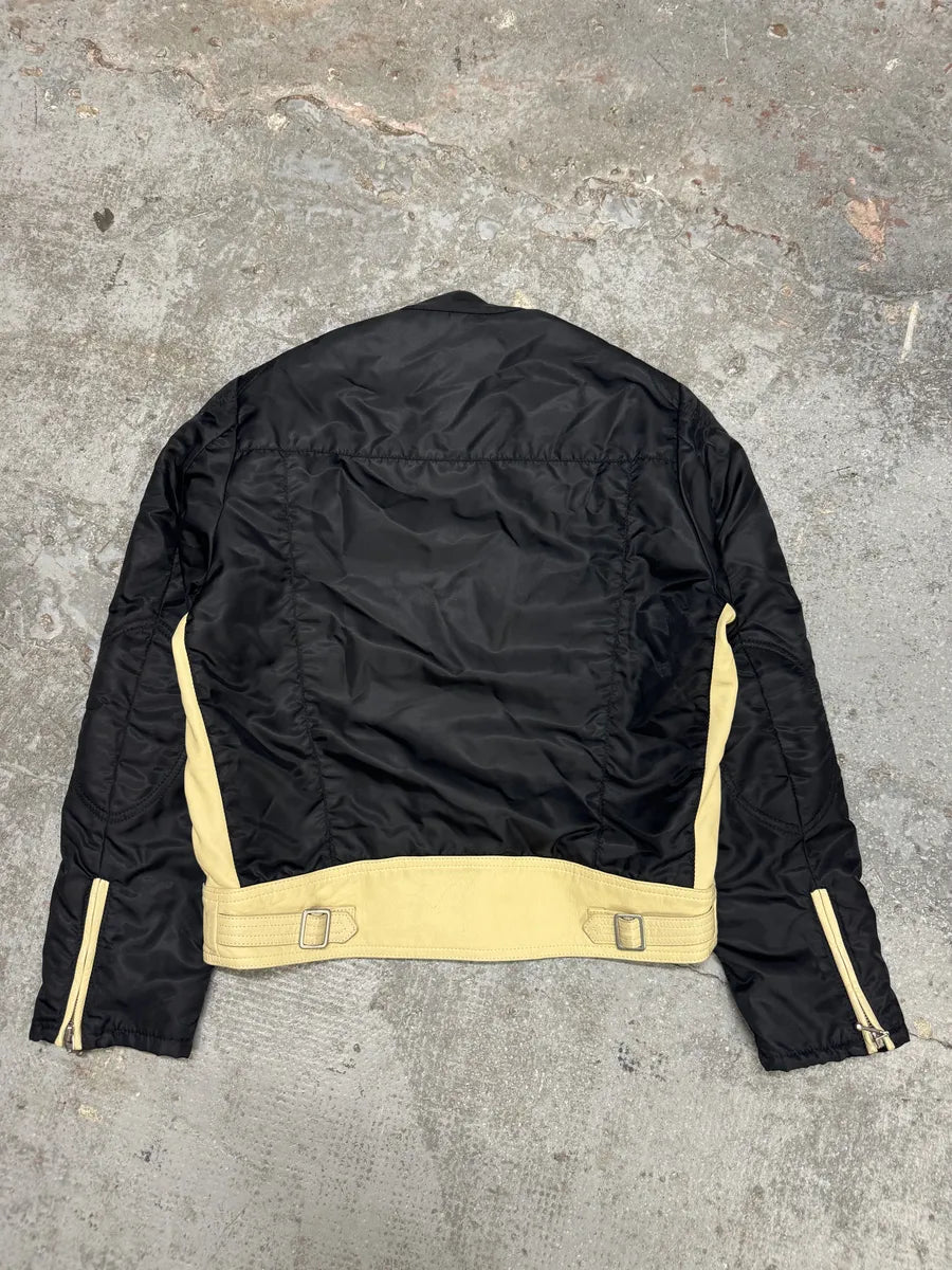 AW2001 Emporio Armani Racer Biker Hybrid Nylon Cropped Leather Jacket fddofLZ 5
