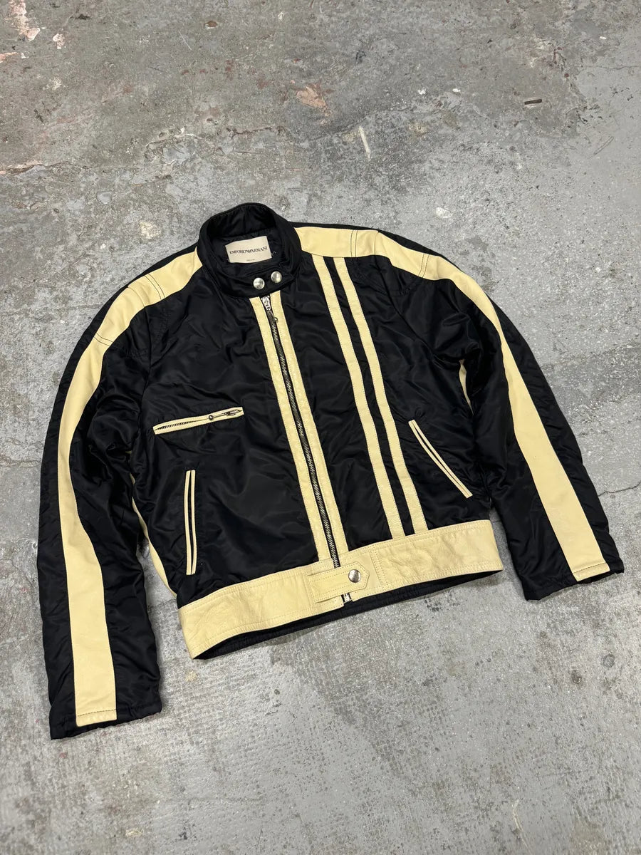 AW2001 Emporio Armani Racer Biker Hybrid Nylon Cropped Leather Jacket fddofLZ 6