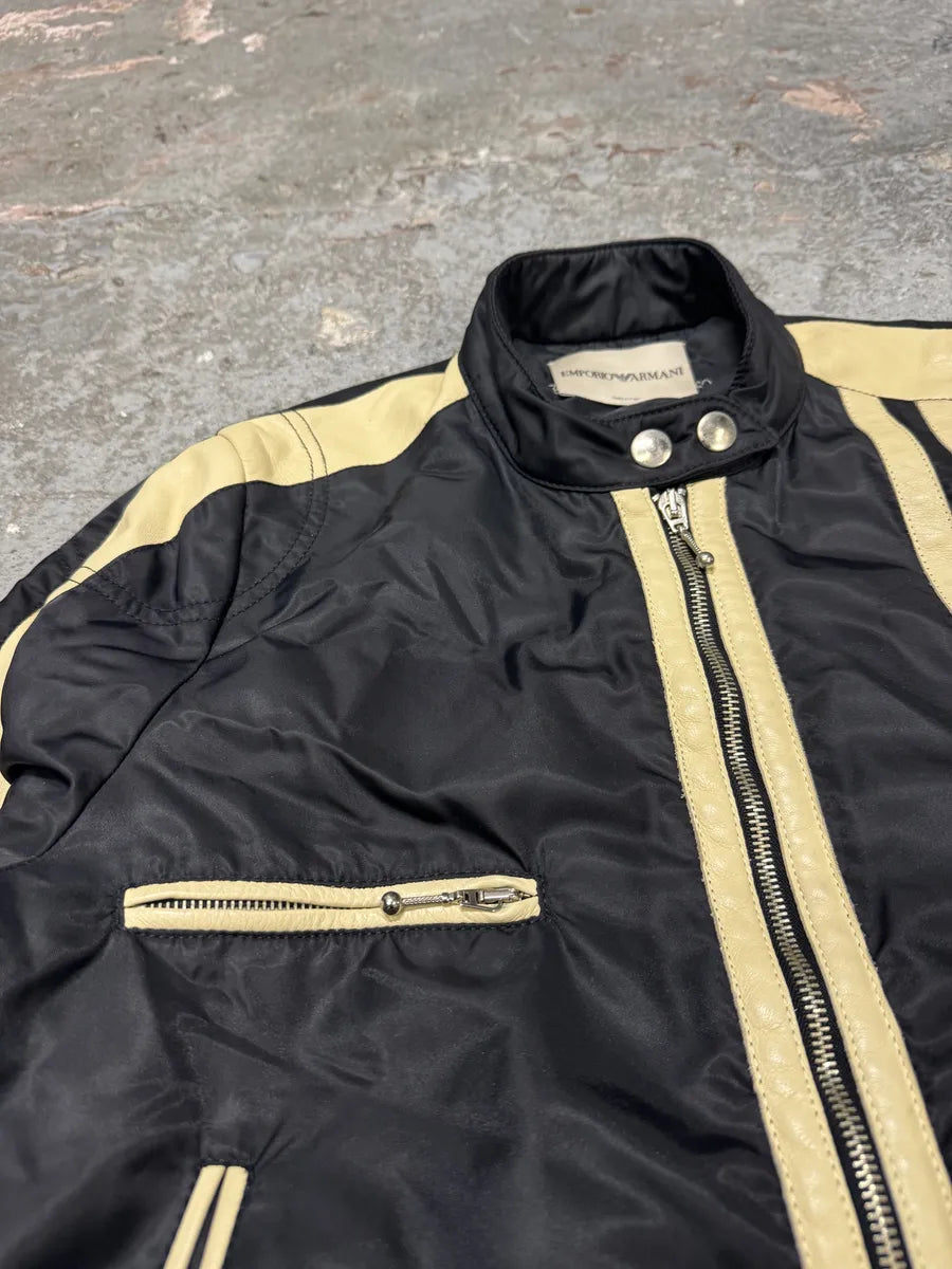 AW2001 Emporio Armani Racer Biker Hybrid Nylon Cropped Leather Jacket fddofLZ 7