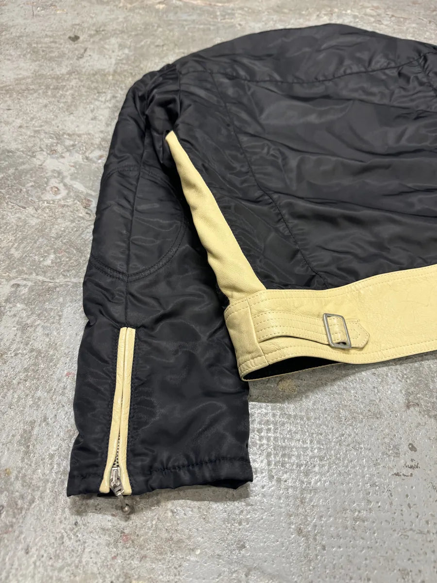 AW2001 Emporio Armani Racer Biker Hybrid Nylon Cropped Leather Jacket fddofLZ 8