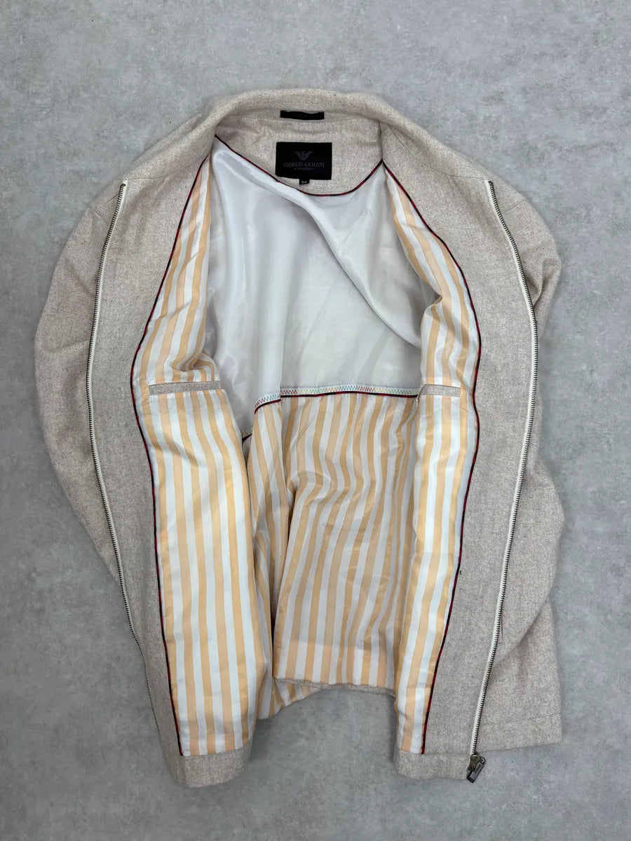 AW2001 Giorgio Armani Beige Minimalist Wool Jacket voMBhyt 7