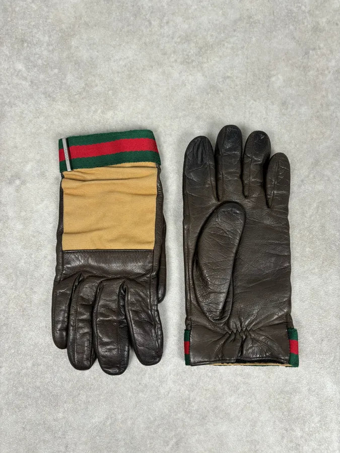 AW2001 Gucci Beige Canvas & Brown Leather Gloves by Tom Ford IkLJWej 1