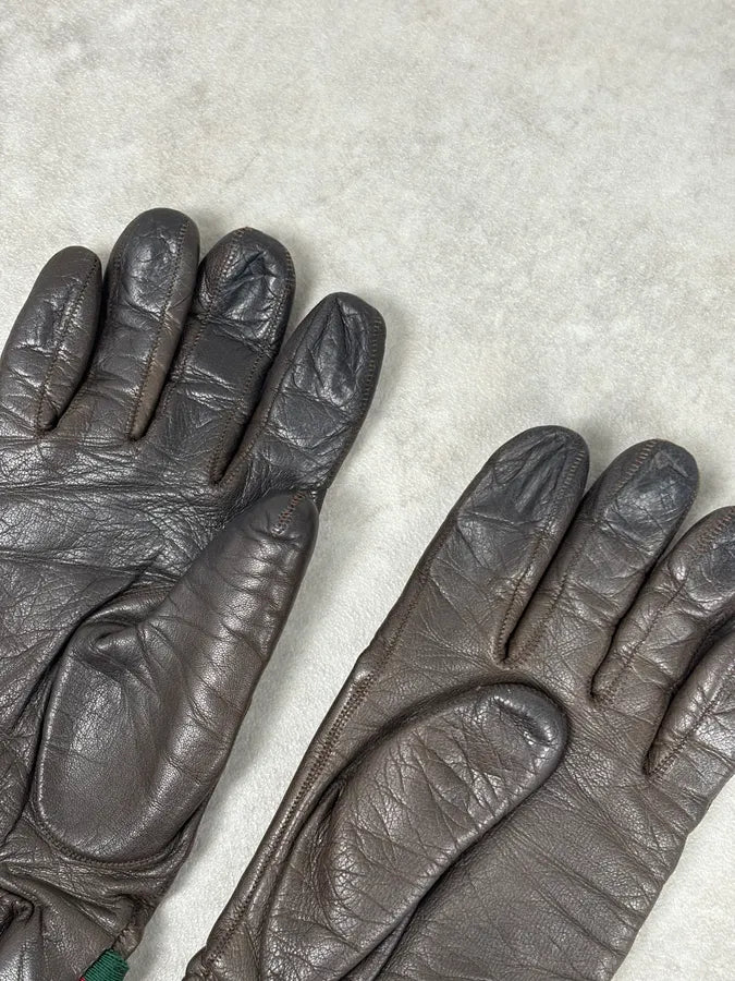 AW2001 Gucci Beige Canvas & Brown Leather Gloves by Tom Ford IkLJWej 7