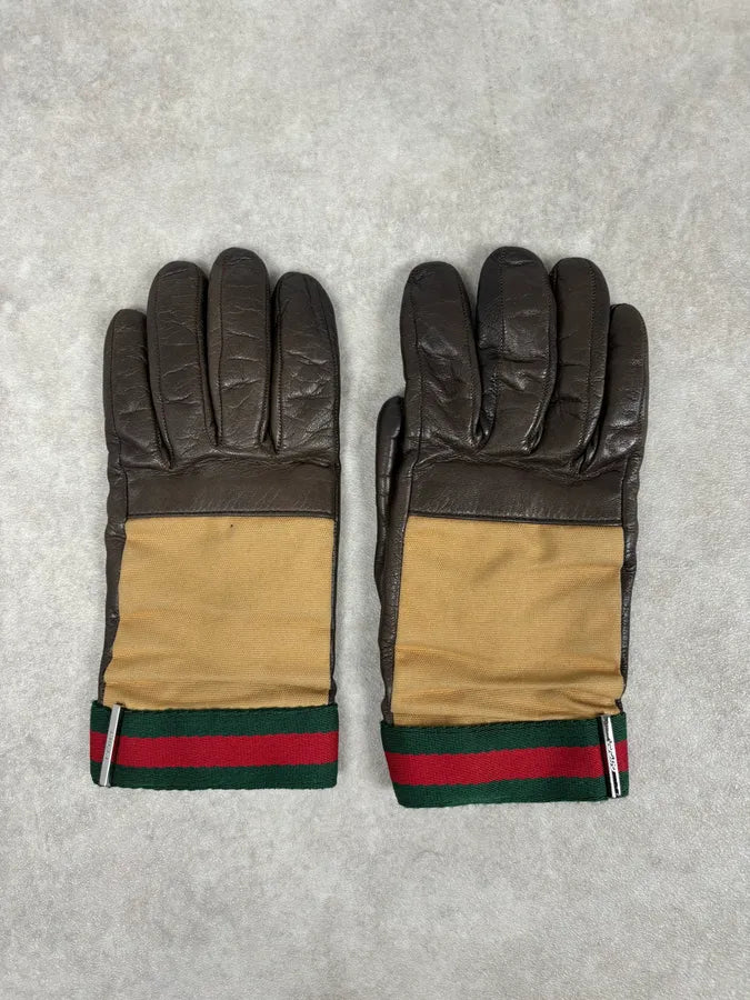 AW2001 Gucci Beige Canvas & Brown Leather Gloves by Tom Ford IkLJWej 3