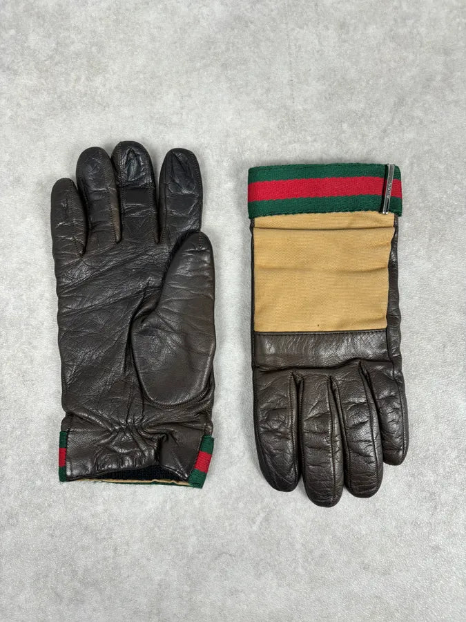 AW2001 Gucci Beige Canvas & Brown Leather Gloves by Tom Ford IkLJWej 2