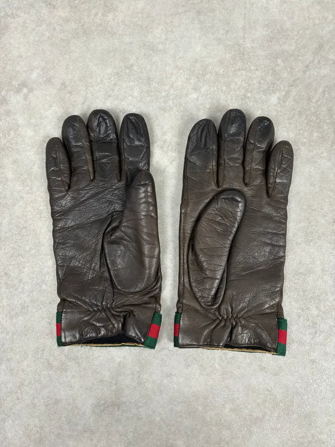 AW2001 Gucci Beige Canvas & Brown Leather Gloves by Tom Ford IkLJWej 4