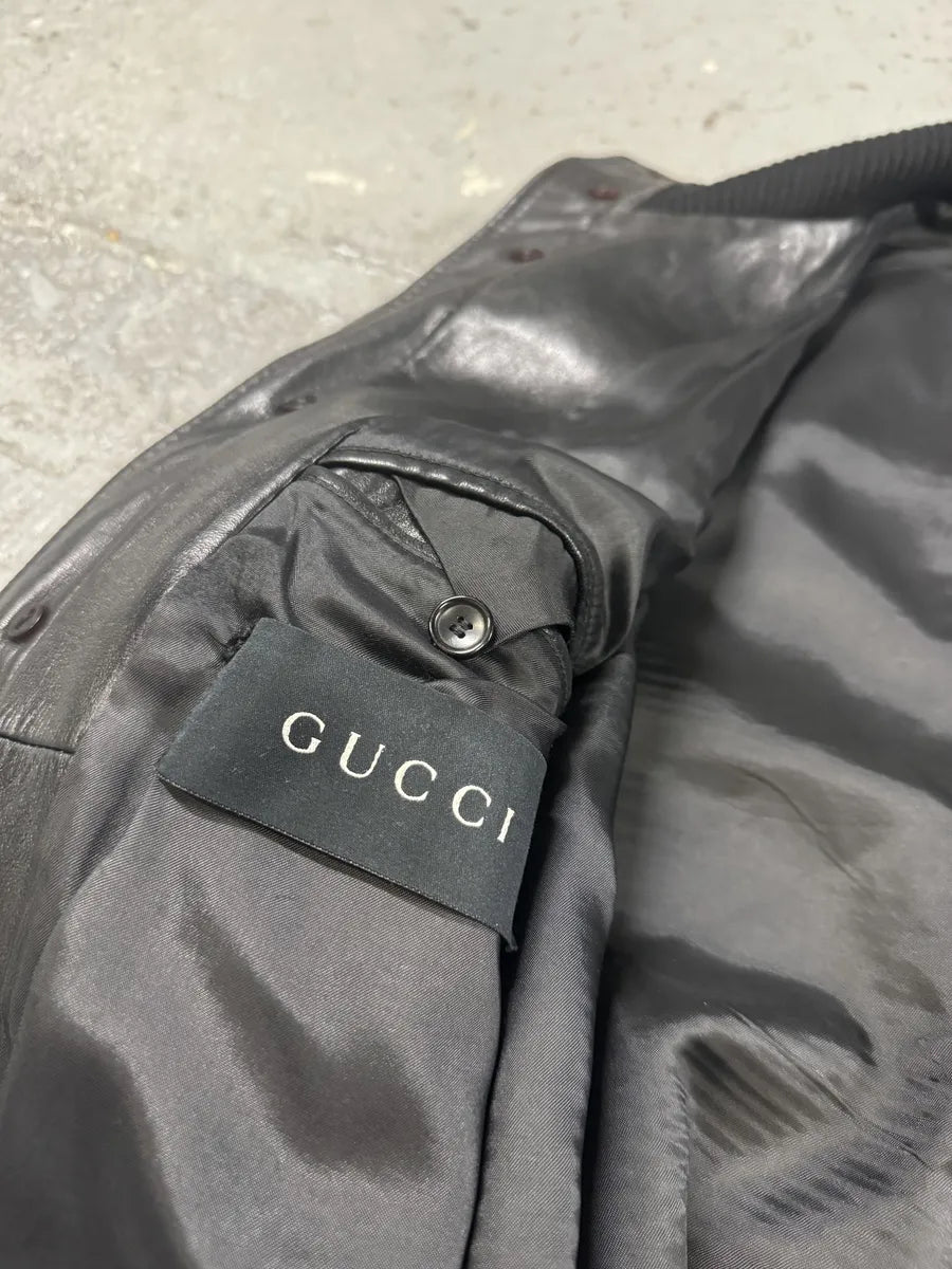 AW2001 Gucci Black Buttoned Premium Leather Jacket by Tom Ford NDIBUFL 10