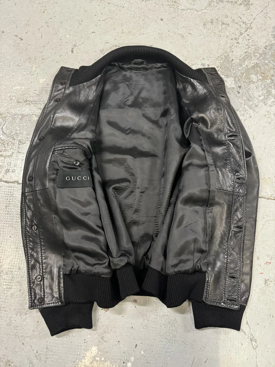 AW2001 Gucci Black Buttoned Premium Leather Jacket by Tom Ford NDIBUFL 12