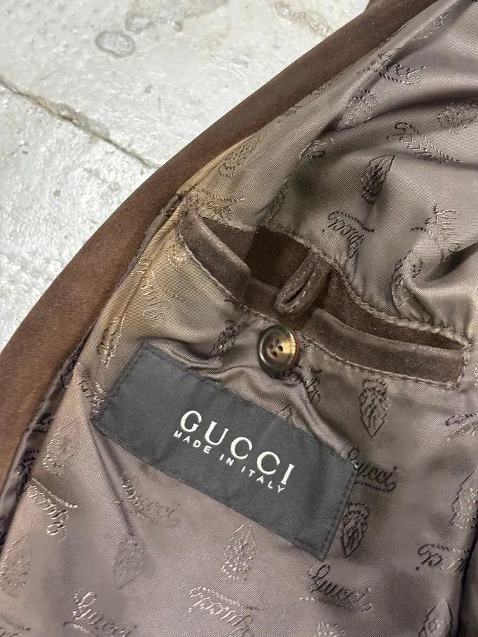 AW2001 Gucci Brown Suede Leather Buttoned Jacket by Tom Ford QCMbGei 9