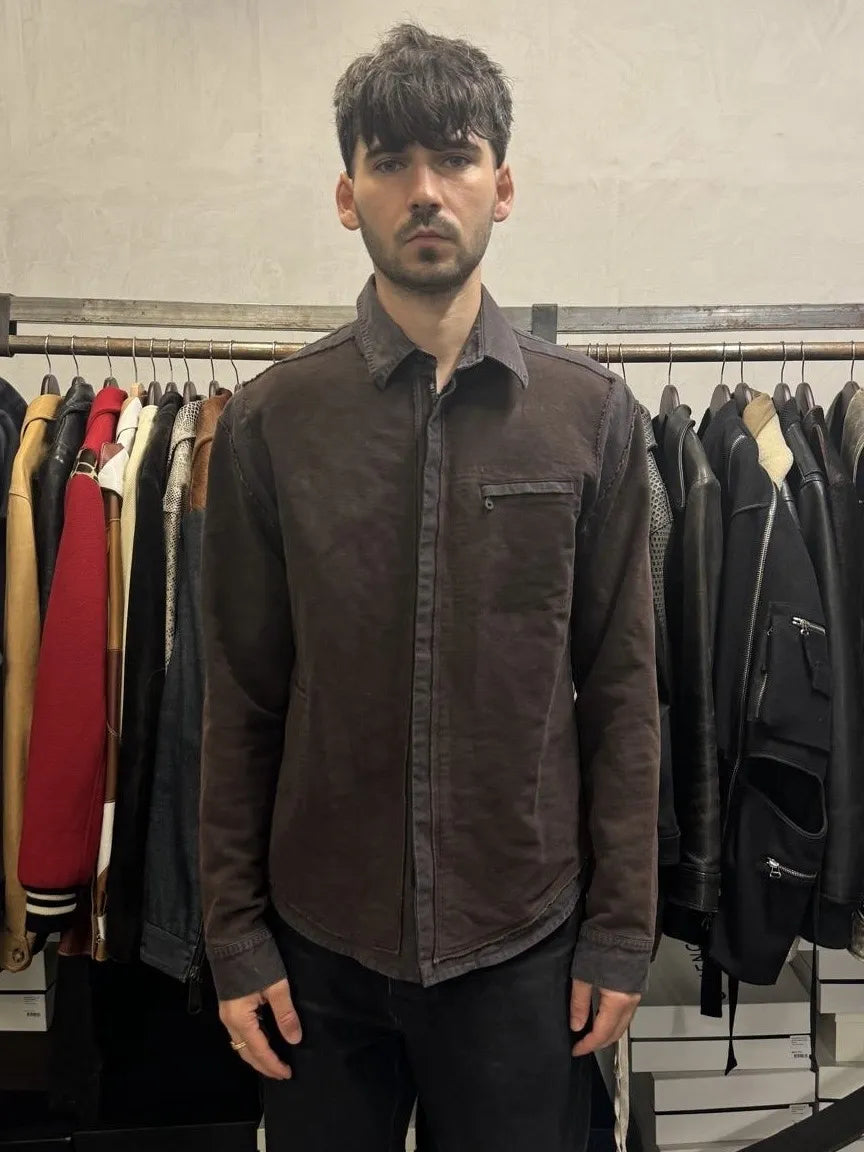AW2001 Marithé + François Girbaud Brown Distressed Shirt Jacket auJhLjQ 1