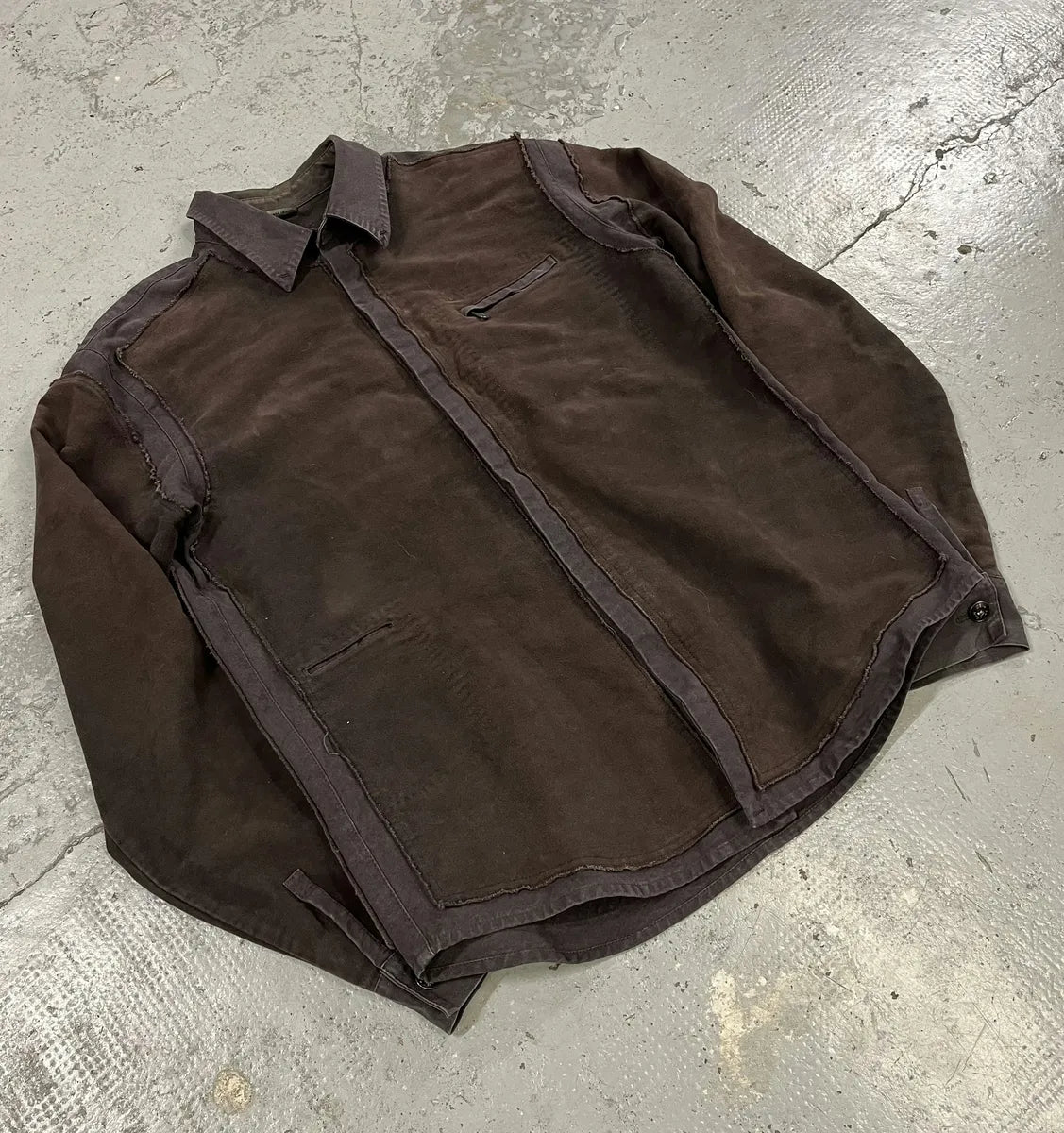 AW2001 Marithé + François Girbaud Brown Distressed Shirt Jacket auJhLjQ 3