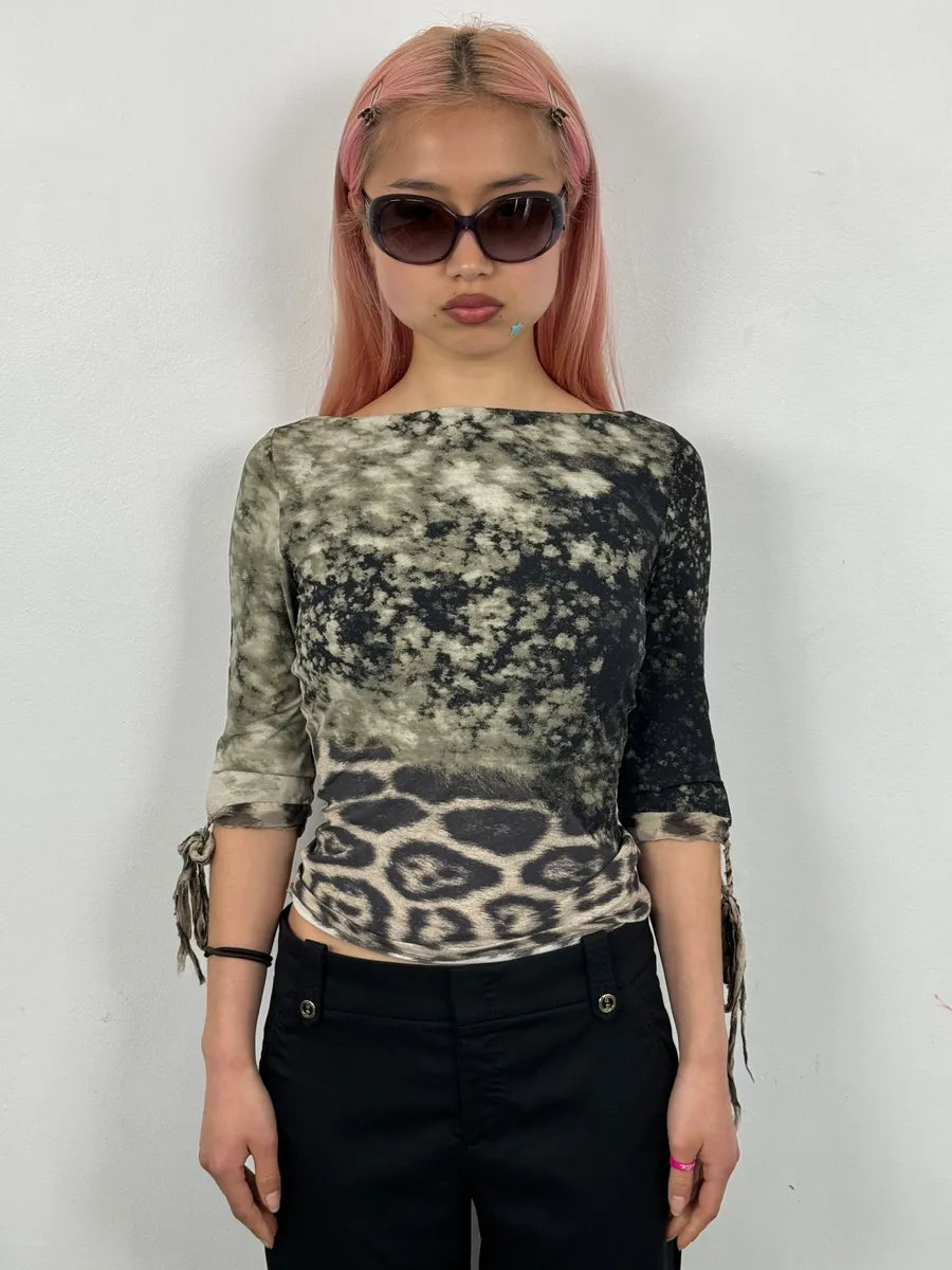 AW2001 Roberto Cavalli Beige & Black Gradient Leopard Top  SnusdDy 0