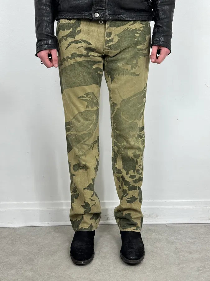 AW2001 Roberto Cavalli Beige Bird World Abstract Pants aRnjUSp 1