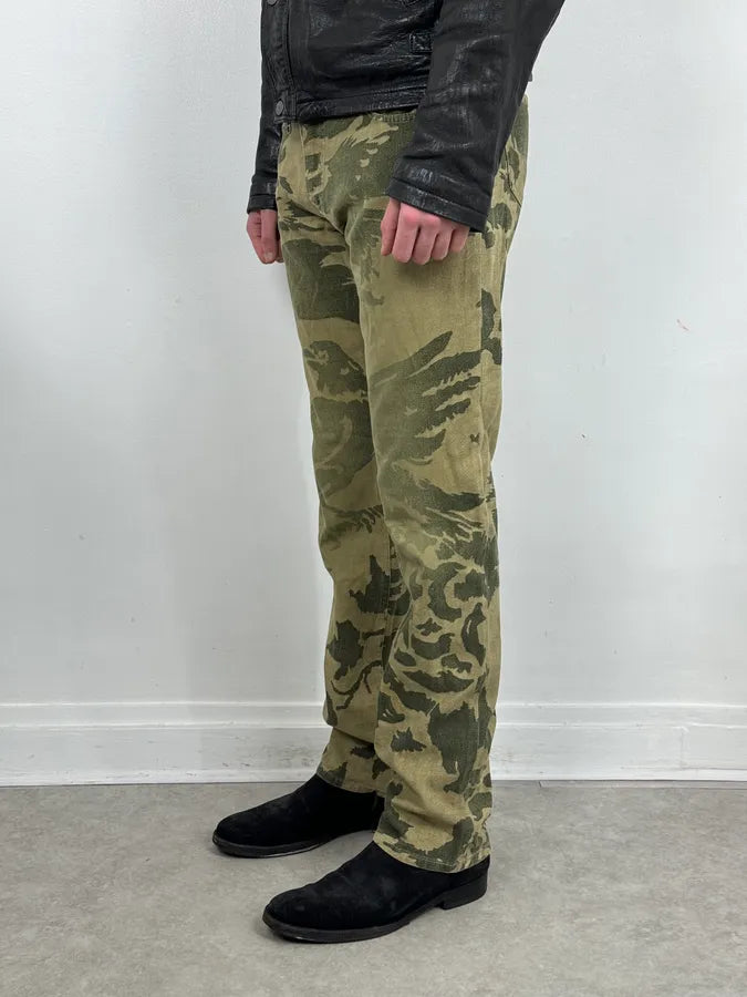 AW2001 Roberto Cavalli Beige Bird World Abstract Pants aRnjUSp 2