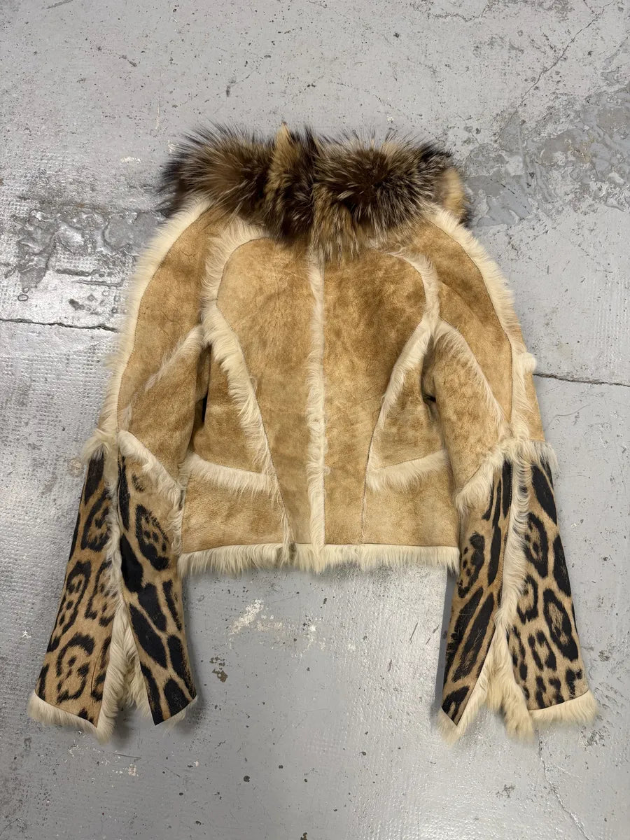 AW2001 Roberto Cavalli Beige Fur Leather Royal Leopard Jacket  qSxtBtV 1