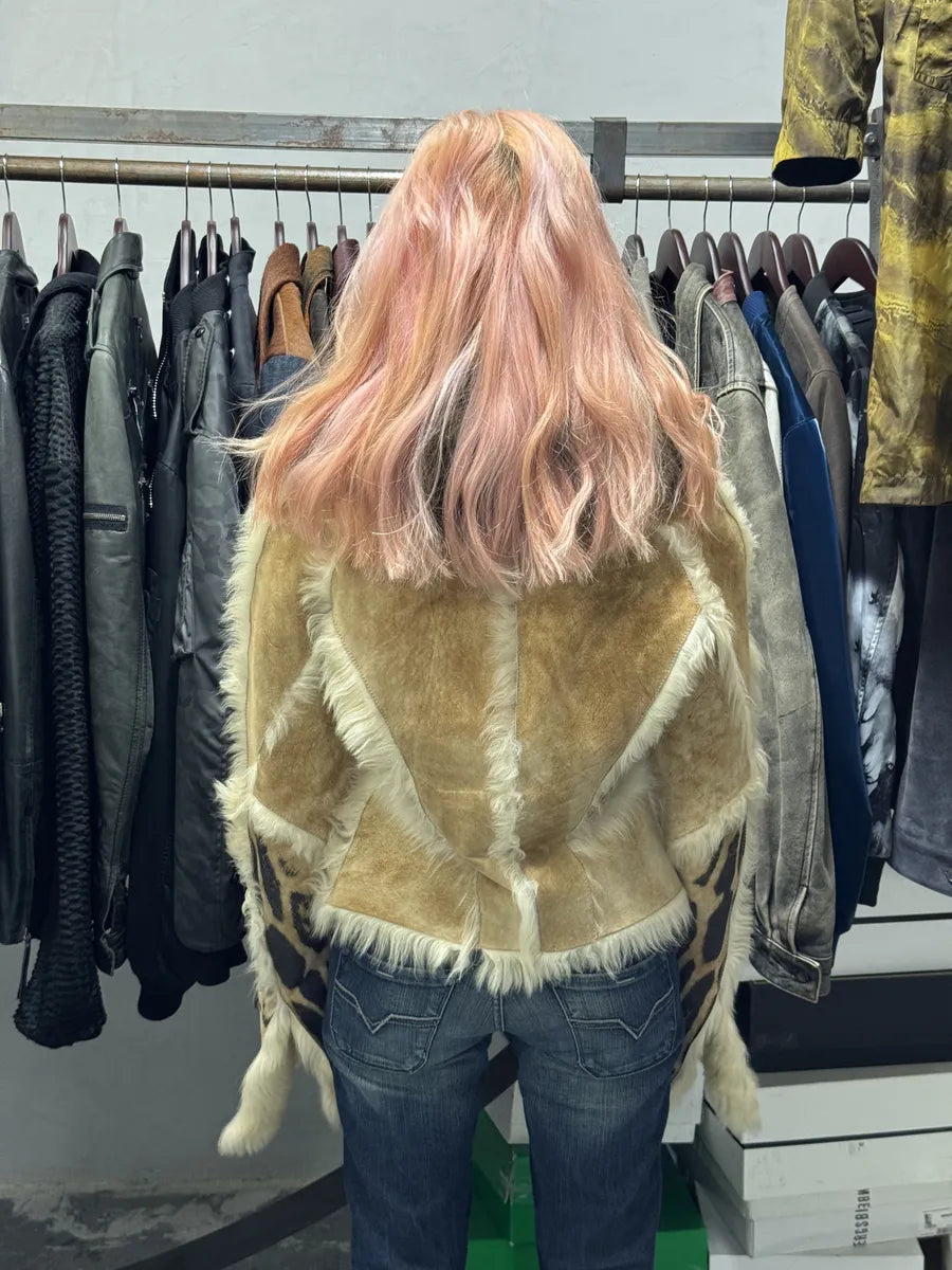 AW2001 Roberto Cavalli Beige Fur Leather Royal Leopard Jacket  qSxtBtV 3