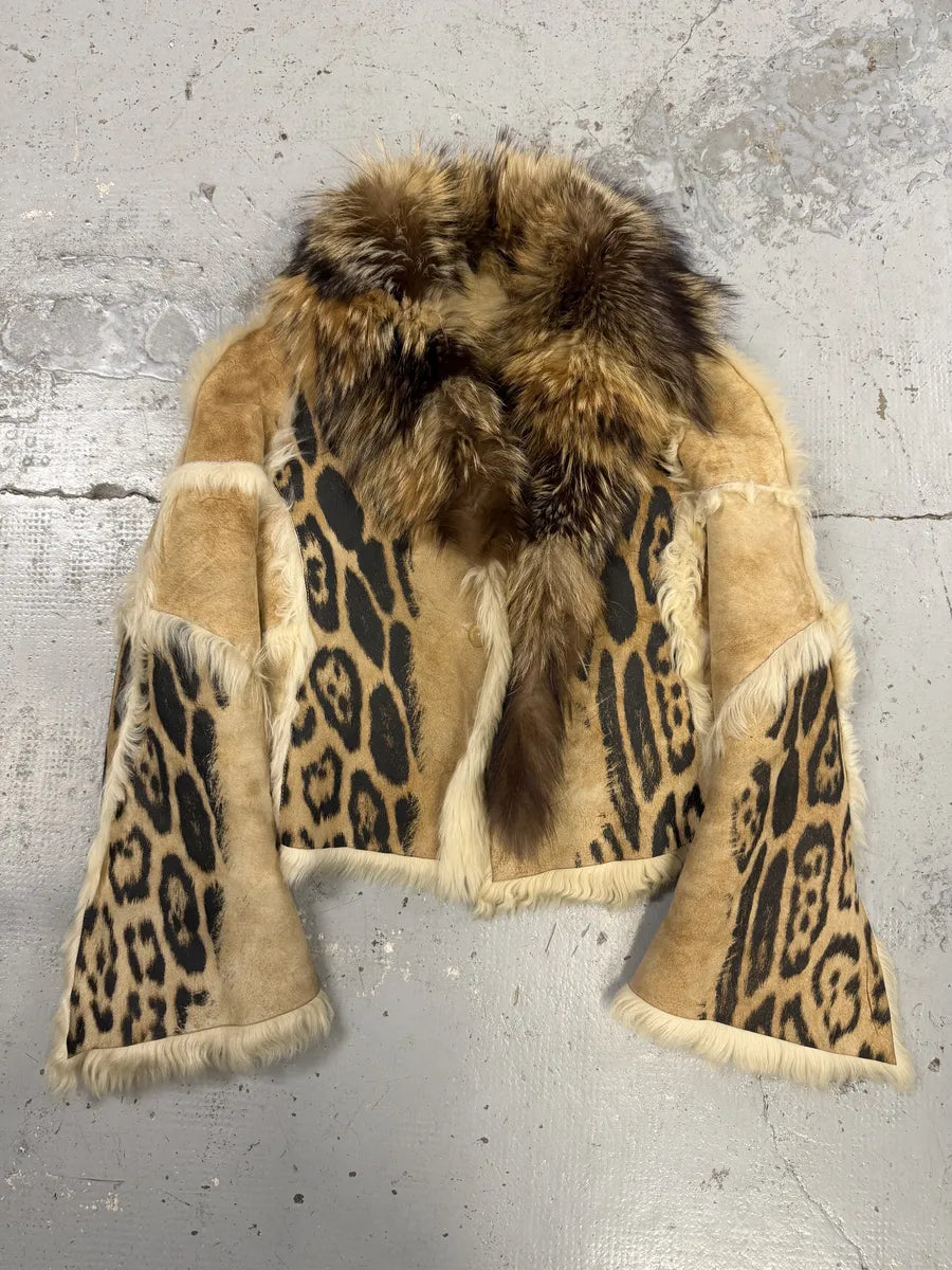 AW2001 Roberto Cavalli Beige Fur Leather Royal Leopard Jacket  qSxtBtV 4