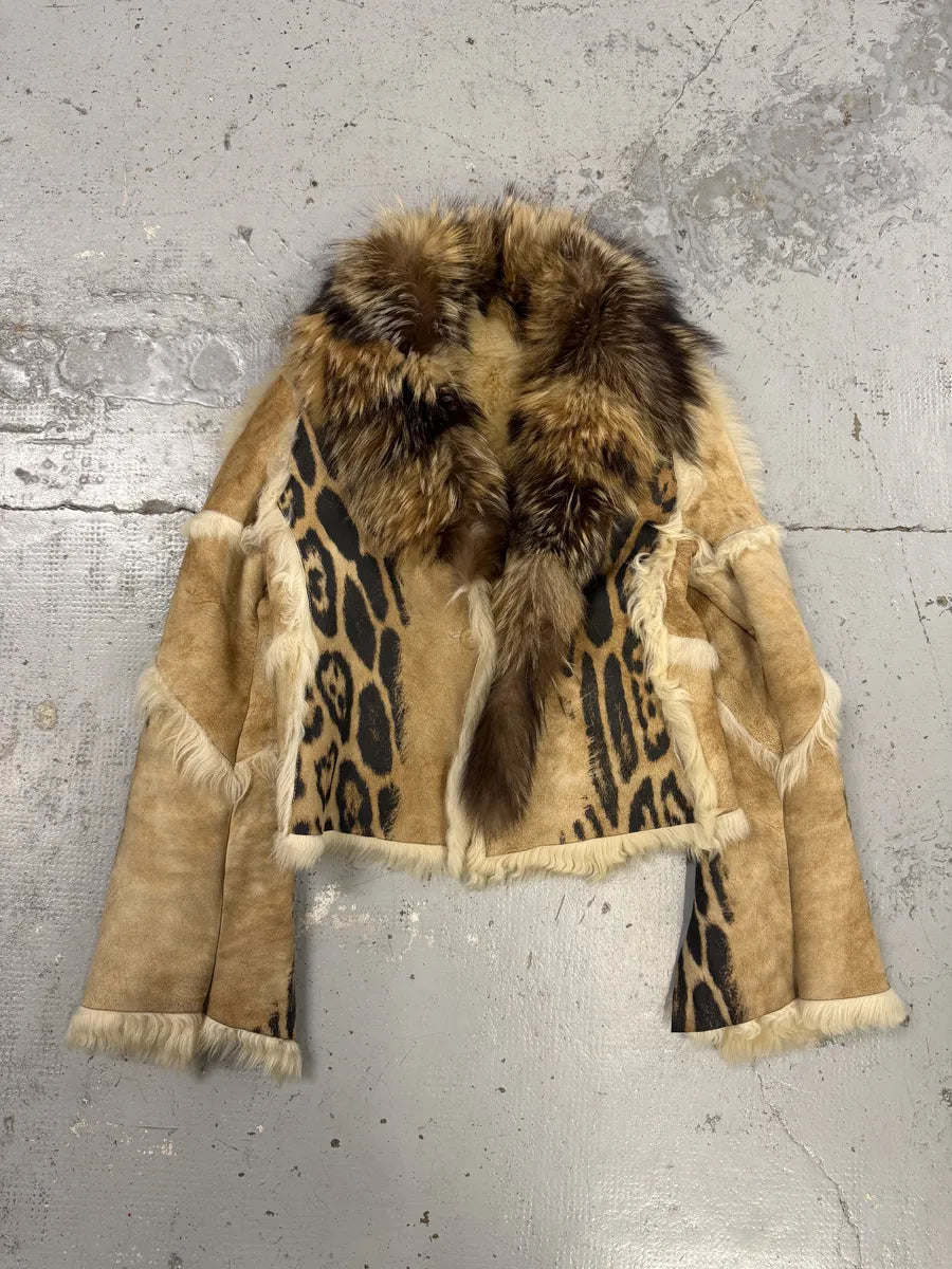 AW2001 Roberto Cavalli Beige Fur Leather Royal Leopard Jacket  qSxtBtV 6