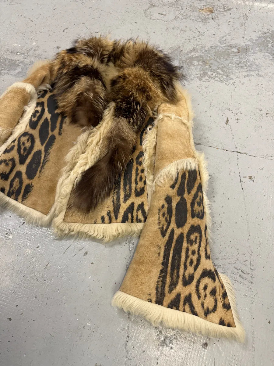 AW2001 Roberto Cavalli Beige Fur Leather Royal Leopard Jacket  qSxtBtV 7