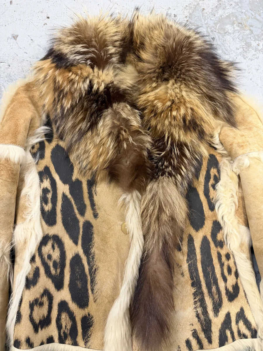 AW2001 Roberto Cavalli Beige Fur Leather Royal Leopard Jacket  qSxtBtV 9