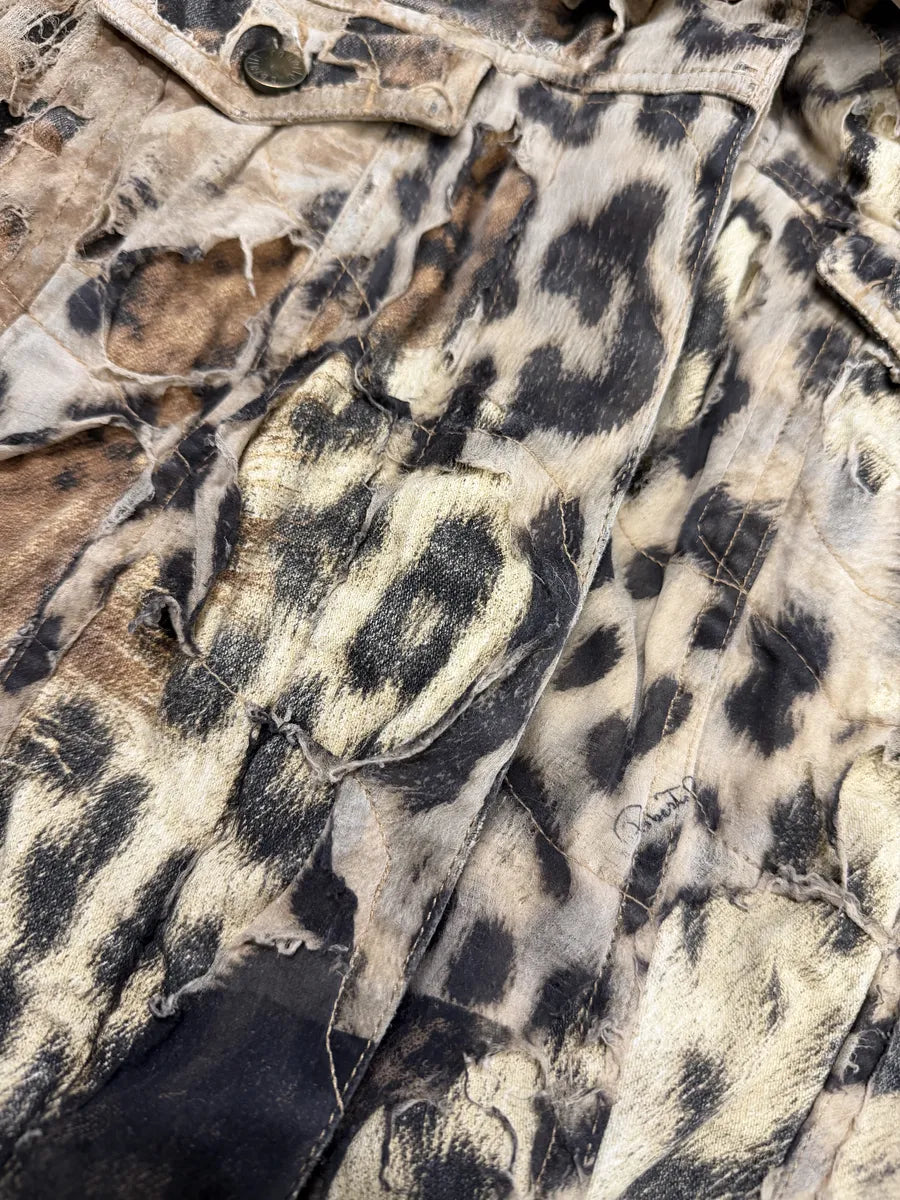 AW2001 Roberto Cavalli Beige Leopard Distressed Jacket ppnYEdF 11