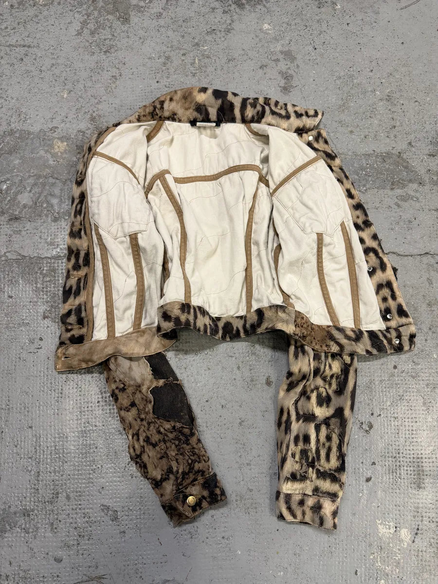 AW2001 Roberto Cavalli Beige Leopard Distressed Jacket ppnYEdF 13