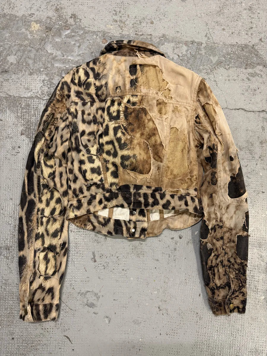AW2001 Roberto Cavalli Beige Leopard Distressed Jacket ppnYEdF 3