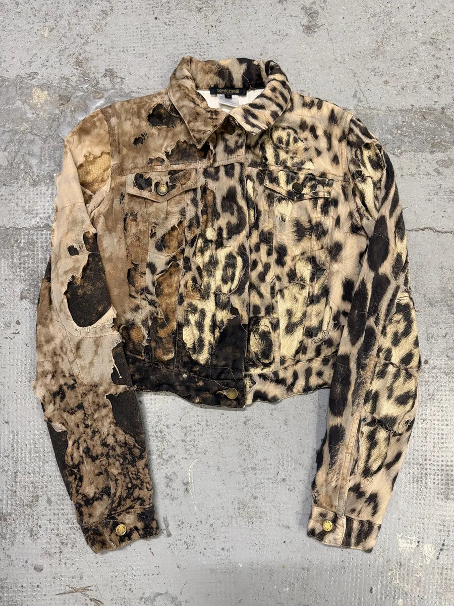 AW2001 Roberto Cavalli Beige Leopard Distressed Jacket ppnYEdF 5