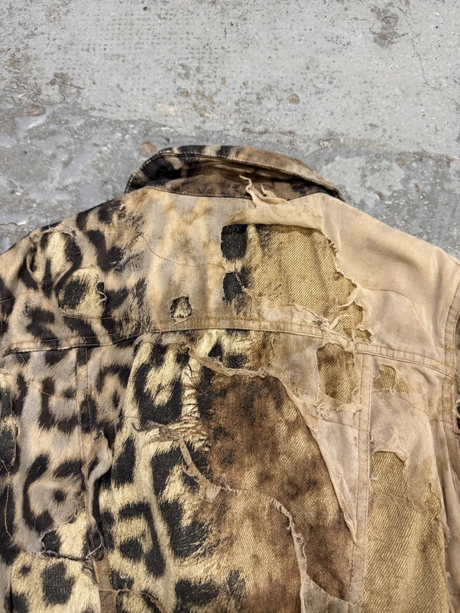 AW2001 Roberto Cavalli Beige Leopard Distressed Jacket ppnYEdF 6